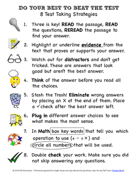 FREE Test Taking Strategies Poster ~ 8 tips by Teacher Ms H | TPT