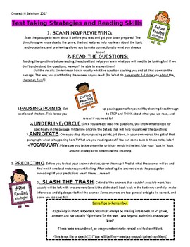 Preview of Test Taking Strategies/Reading Skills Handout (Before, During, After Reading)