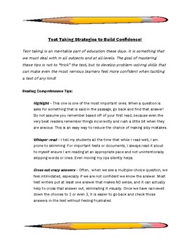 Preview of Test Taking Strategies Tip Sheet (including roots)