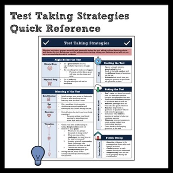 Preview of Test Taking Strategies and Preparation Quick Reference for Middle School