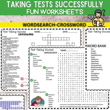 Preview of Test-Taking Techniques and  Strategies Worksheets Word Search and Crosswords