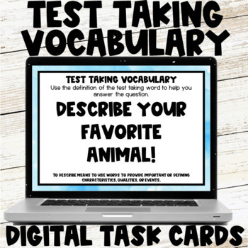 Preview of Test Taking Vocabulary Practice Activity Digital Task Cards Google Slides