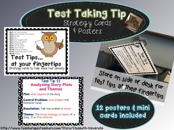 Preview of Test Taking Vocabulary and more -Posters and Strategy Cards to ease test anxiety