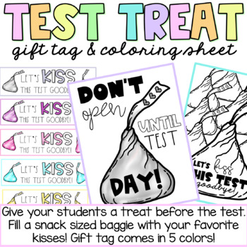 Preview of Student & Staff Test Treat Tag | Hershey Kisses Gift Tag & Coloring Sheet