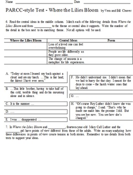 Preview of Test and practice PARCC assessment for Where the Lilies Bloom by Cleaver