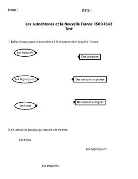 Preview of Test d'histoire de 3e année/Grade 3 History Test (in French)