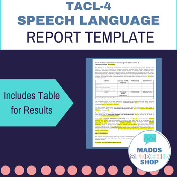Preview of Test of Auditory Comprehension of Language TACL-4 Report Template