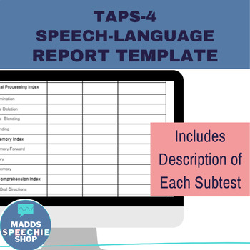 Preview of Test of Auditory Processing Skills TAPS-4 Speech-Language Report Template