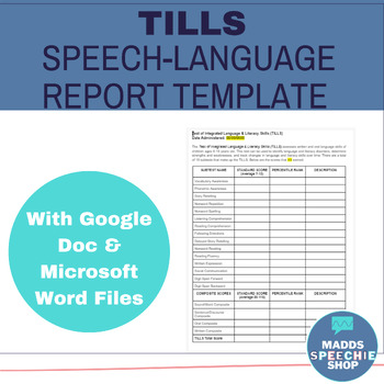 Preview of Test of Integrated Language & Literacy Skills (TILLS) Speech Language Template