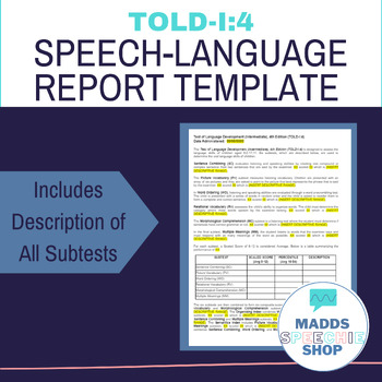 Preview of Test of Language Development Intermediate TOLD-I:4 Report Template