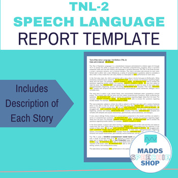 Preview of Test of Narrative Language TNL-2 Speech-Language Report Template