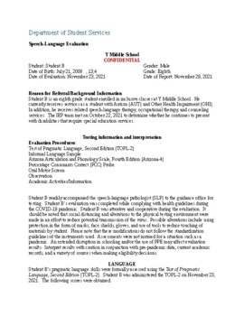 Preview of Test of Pragmatic Language, Second Edition (TOPL-2) Sample Report