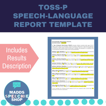Preview of Test of Semantic Skills-Primary TOSS-P Speech-Language Report Template