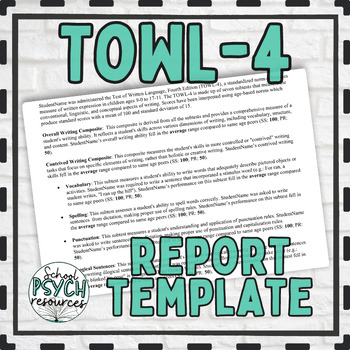 Preview of Test of Written Language TOWL4 Report Template School Psych Special Ed Writing