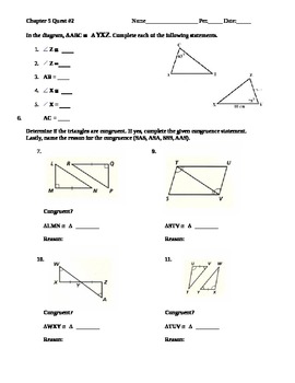 Congruent Triangles Test Worksheets Teaching Resources Tpt