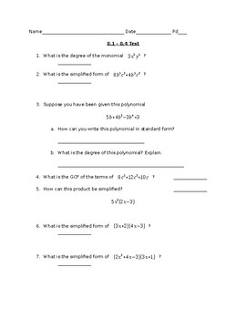 Preview of Test on Polynomials