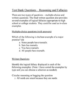 Preview of Test questions/examples for reasoning and fallacies