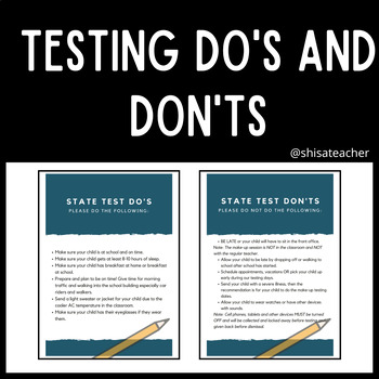 Preview of Testing Parent Letter - Do's and Don'ts
