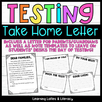 Preview of Testing Encouragement Note Testing Letter Home Motivational Testing Notes