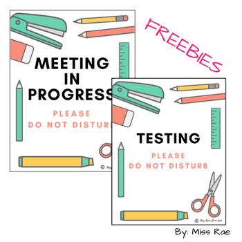 Preview of Testing & Meeting in Progress Do NOT Disturb Please Signs FREEBIE