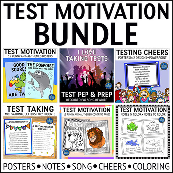 Preview of Testing Motivation Posters Notes Songs Cheers and Coloring Pages Bundle
