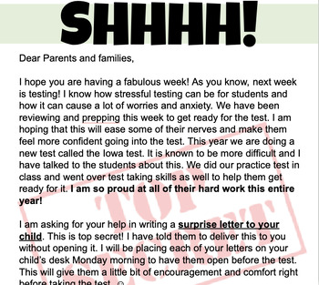 Preview of Testing Note to Parents TOP SECRET! 
