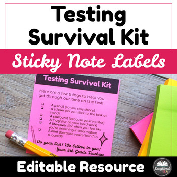 Preview of Testing Survival Kit Editable Sticky Note Labels - Test Prep - SBAC - CAASPP