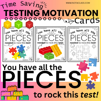 Preview of Testing Treat TAGS & MOTIVATION CARDS | "All the PIECES" encouragement notes