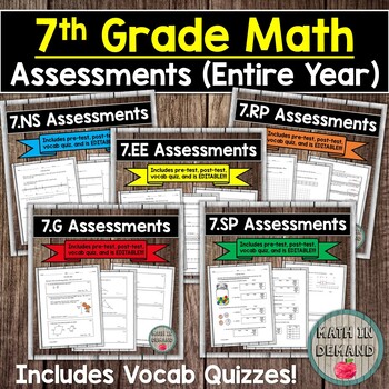 Preview of 7th Grade Math Editable Tests Assessments