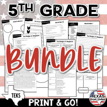 Preview of Texas 5th Grade TEKS Social Studies Reading Activities BUNDLE for the WHOLE YEAR
