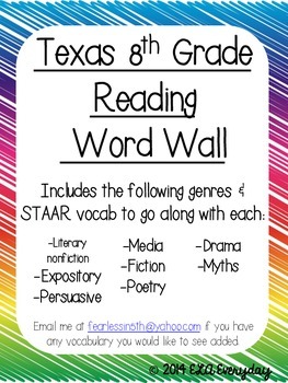 Preview of Texas 8th Grade Reading Word Wall