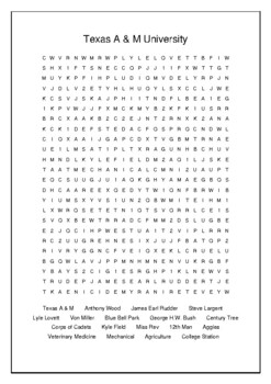 Texas A M University Crossword Puzzle and Word Search Bell Ringer