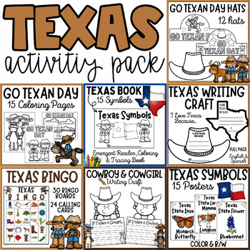 Preview of Texas Activity Pack - Go Texan Day - Cowboy - Writing, Games, Crafts and more!