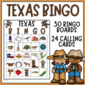 Texas BINGO Game -Western, Rodeo, Cowboy, Symbols, Go Texan Day- Party Game