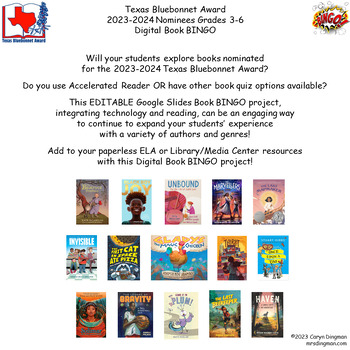 Preview of Texas Bluebonnet Award 2023-2024 Nominees Digital Book BINGO