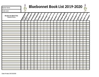 Preview of Texas Bluebonnet Awards Class Tracking Chart