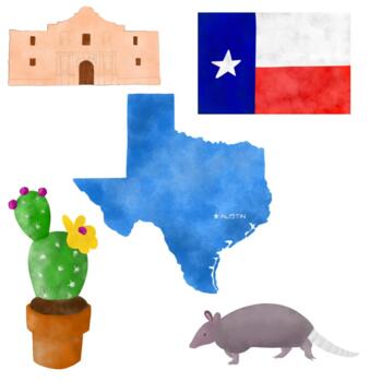 Preview of Texas Clip Art Set, Alamo, Armadillo, Prickly Pear, Flag Clipart
