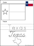 Texas Color the Flag and Trace the State. Print and Cursiv