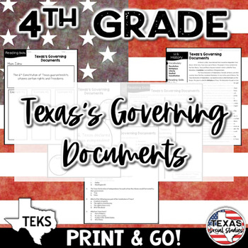 Preview of Texas Constitution & Declaration 4th Grade Social Studies Reading TEKS 4.13A