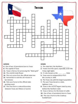 Texas Crossword Puzzle and Word Search Combo TpT