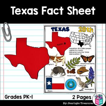 Preview of Texas Fact Sheet for Early Readers - A State Study