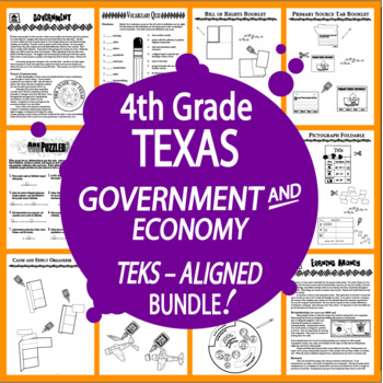 Preview of Texas Government & Economy–4th Grade Texas History–Content Included–TEKS Aligned