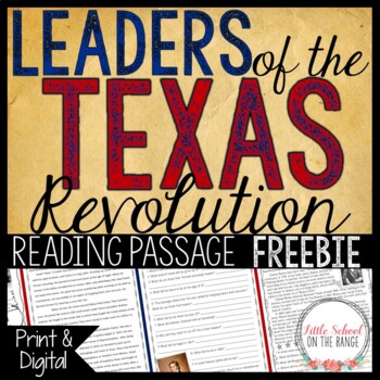 Preview of Texas History Leaders of the Texas Revolution FREEBIE | Print & Digital