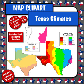 Preview of Texas Map Clipart Climate - Temperature and Precipitation TX History TEKS