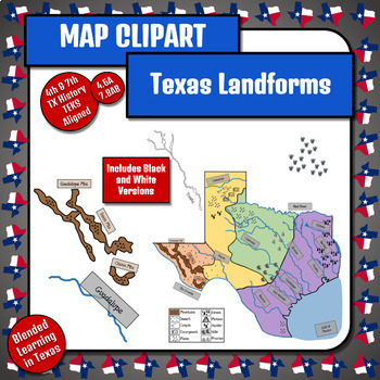 Preview of Texas Map Clipart Landforms TX History TEKS 4.6A 7.8A 7.8B