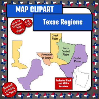 Preview of Texas Map Clipart Regions and Landmarks TX History TEKS 4.6A 7.8A 7.8B