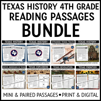 Preview of Texas History Nonfiction Reading Comprehension Passages Bundle 4th Grade