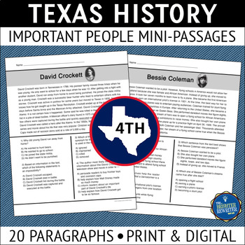 Preview of Texas History Nonfiction Short Reading Passages 4th Grade