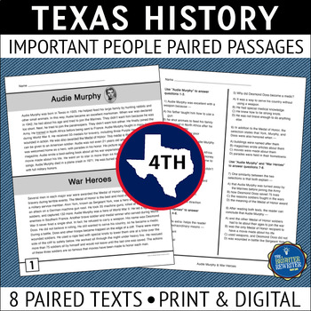 Preview of Texas History Paired Texts Nonfiction Reading Comprehension Passages 4th Grade