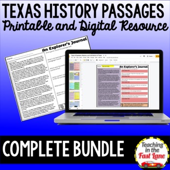 Preview of Texas History Reading Comprehension Passages Bundle - TX History Activities